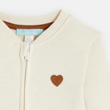 Baby girls' beige heart patch fleece zip-up sweatshirt