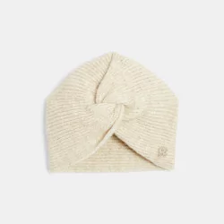 Baby girls' beige turban-style knitted hat