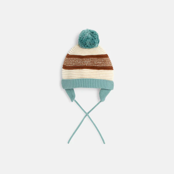 Baby boys' green patterned Peruvian knitted hat