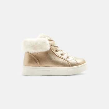 Baby girls' yellow fur-lined high-top trainers