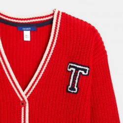 Girls' red rib-knit campus...