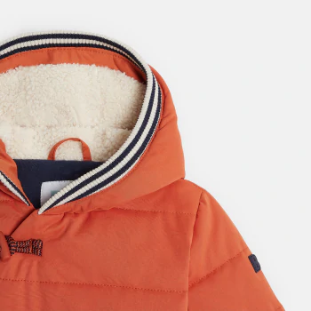 Baby boys' lined quilted coat with embroidered orange fox