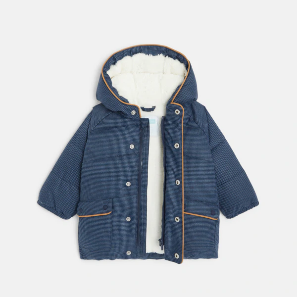 Baby boys' blue houndstooth print quilted coat