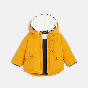 Baby boys' yellow quilted shearling-lined hooded coat