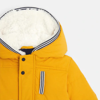 Baby boys' yellow quilted shearling-lined hooded coat