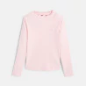 Girls' pink ribbed T-shirt with heart embroidery