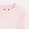 Girls' pink ribbed T-shirt with heart embroidery