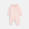 Newborns' knitted jumpsuit with pink ruffled collar