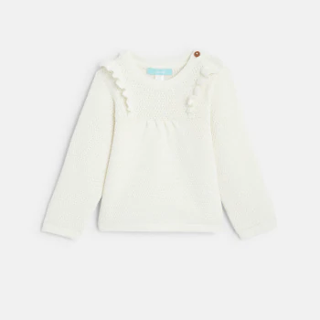 Baby girls' white ruffled knitted jumper