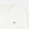 Girls' white ribbed T-shirt with heart embroidery