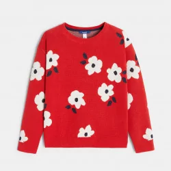 Girls' blue floral jacquard jumper