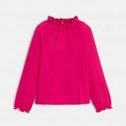 Girls' pink T-shirt with ruffle collar