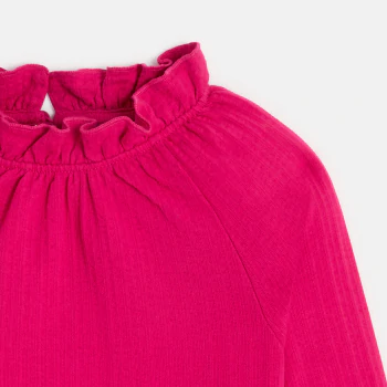 Girls' pink T-shirt with ruffle collar