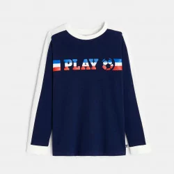 Boys' blue football-themed T-shirt with long sleeves