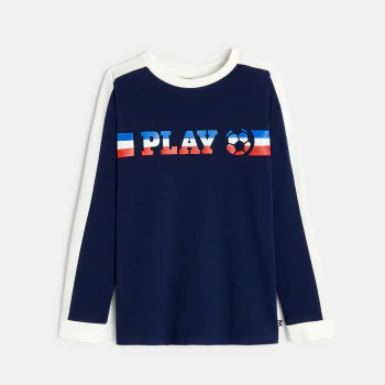 Boys' blue football-themed T-shirt with long sleeves