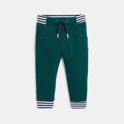 Baby boys' green striped fleece jogging bottoms