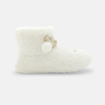 Girls' beige reindeer-themed soft boa bootees