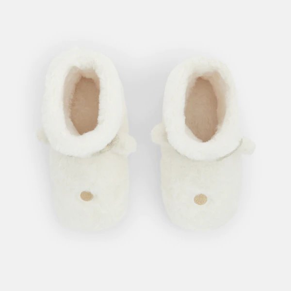 Girls' beige reindeer-themed soft boa bootees