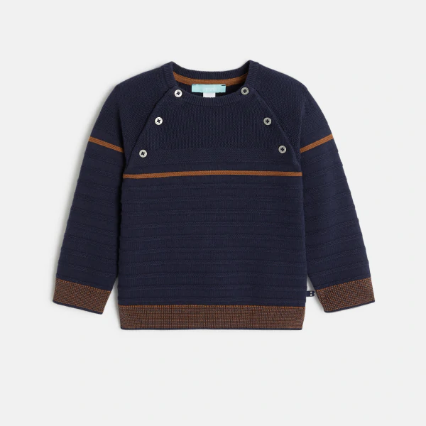 Baby boys' blue striped decorative knit jumper