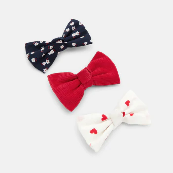 Girls' blue printed bow tie hair clips (3-pack)