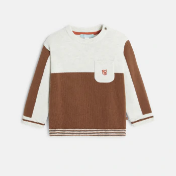 Baby boys' brown two-tone knitted jumper