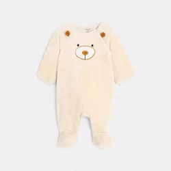 Newborns' beige warm soft boa onesie with bear-theme