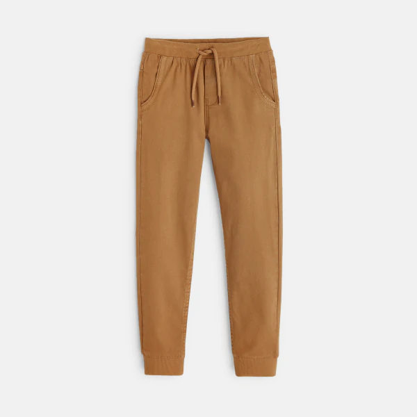 Plain-colored stretch canvas jogpants