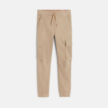 Boys' beige canvas cargo trousers