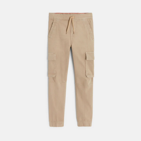 Boys' beige canvas cargo trousers