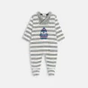 Baby boys' striped grey penguin velvet sleep suit