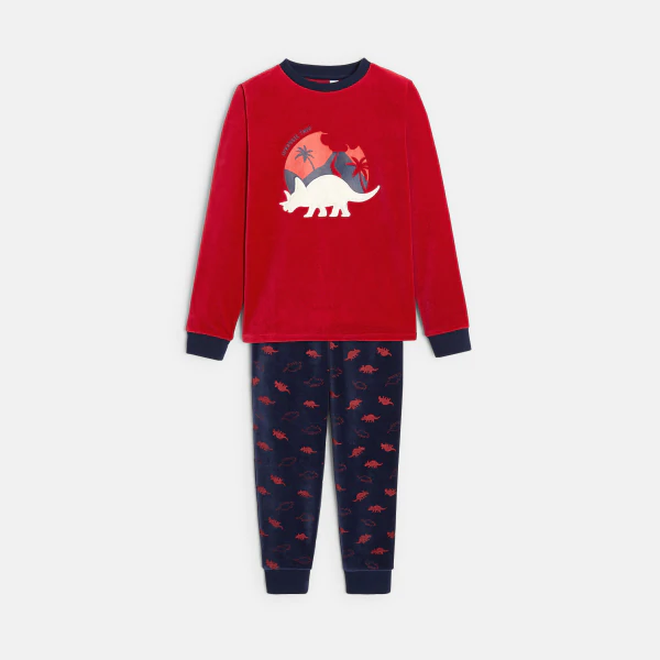 Boys' 2-piece red velvet pyjamas