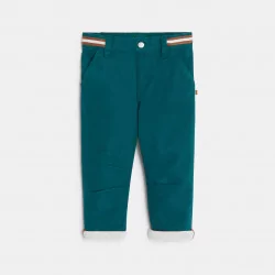 Baby boys' green cotton trousers with elasticated waist