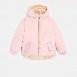 Girls' pink faux fur reversible jacket