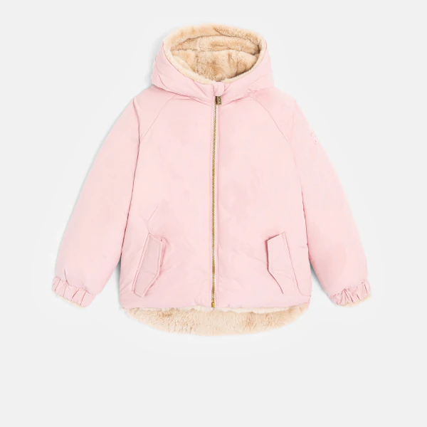 Girls' pink faux fur reversible jacket