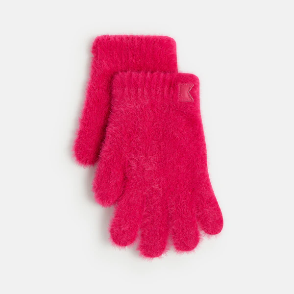 Girls' magic pink furry knit gloves