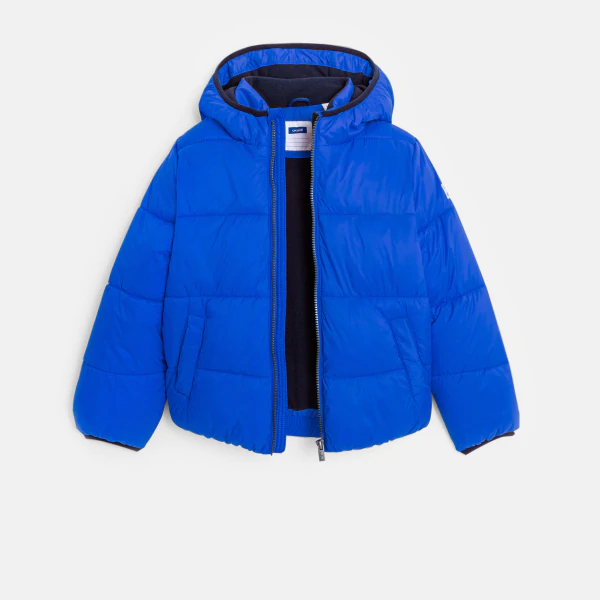 Boys' plain blue short padded jacket