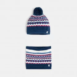 Girls' matching navy blue Scandinavian hat + snood