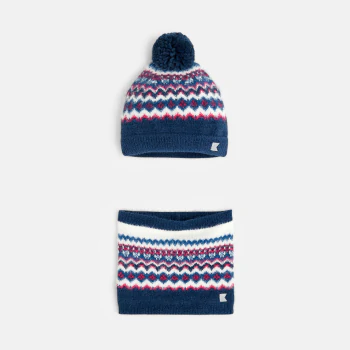 Girls' matching navy blue Scandinavian hat + snood