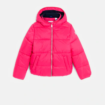 Girls' plain pink short padded jacket