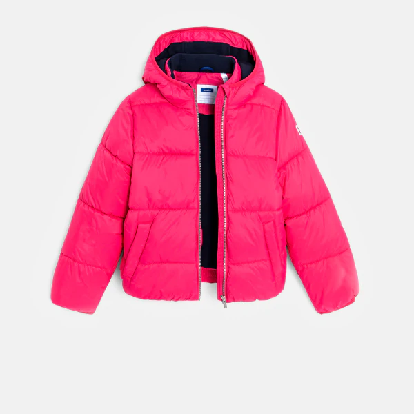 Girls' plain pink short padded jacket