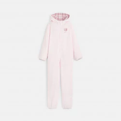 Girls' sheepskin-style pastel pink fleece pyjama suit