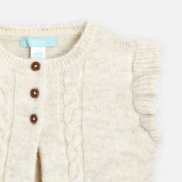 Baby girls' white sleeveless knitted cardigan