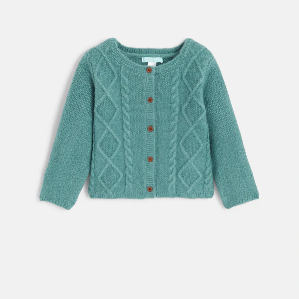 Baby girls' green cable knit cardigan