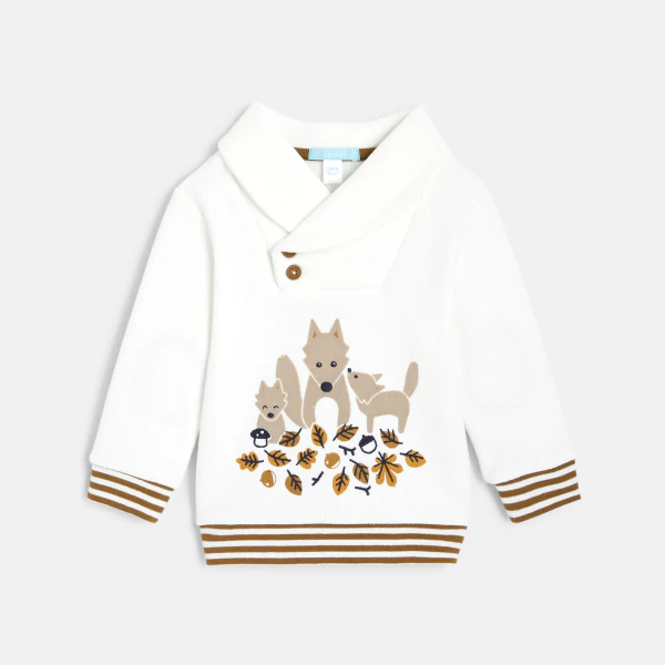 Baby boys' fox-themed sweatshirt with shawl collar