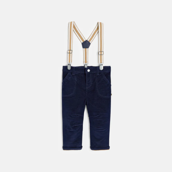 Baby boys' blue corduroy trousers with braces