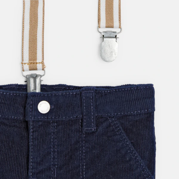 Baby boys' blue corduroy trousers with braces