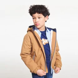 Boys' brown hooded lined jacket