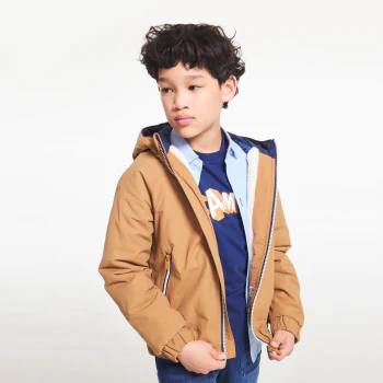 Boys' brown hooded lined jacket