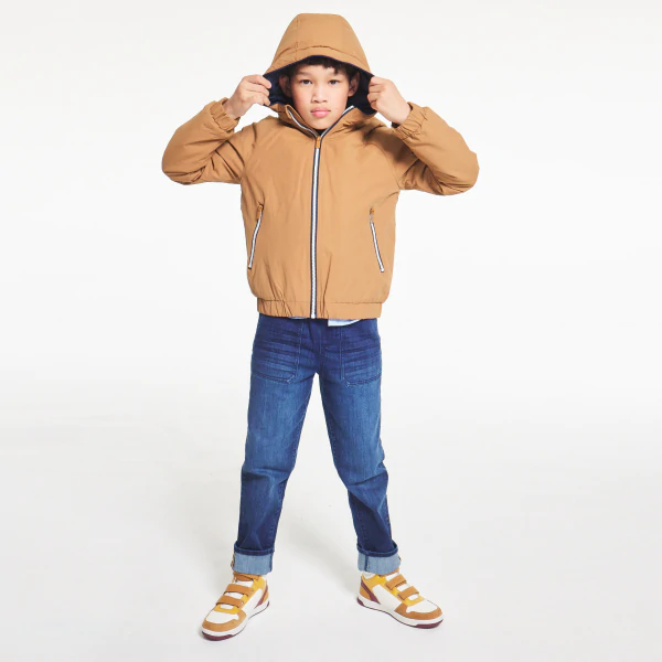 Boys' brown hooded lined jacket