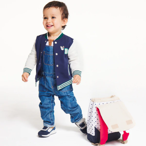 Baby boys' blue two-tone dog print campus-style jacket